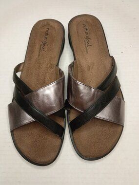 Natural Soul by Naturalizer Jimena Black Pewter Slide Sandals Women’s Size 8M
